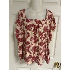 Como Blue - 3X - S/S Blouse - Beige and Raspberry